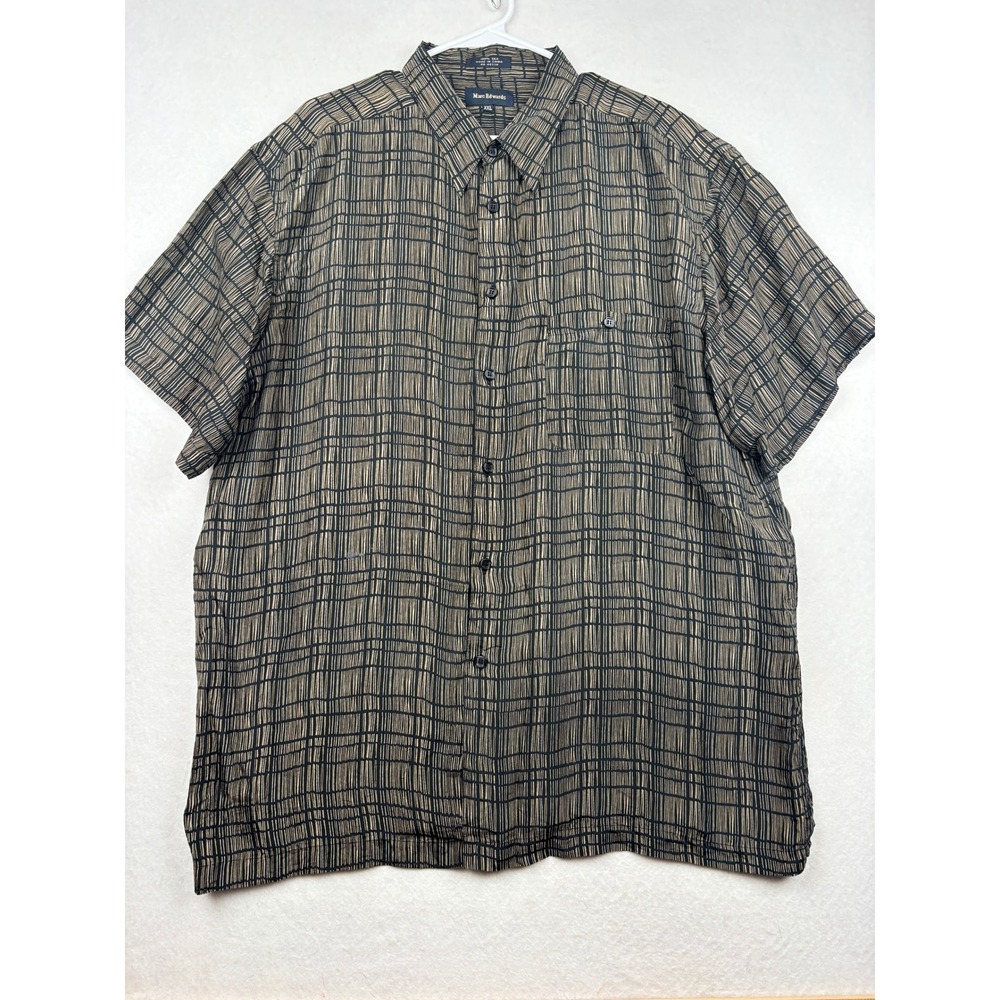 Marc Edwards Silk Shirt Mens XXL Short Sleeve Geometric Button Down
